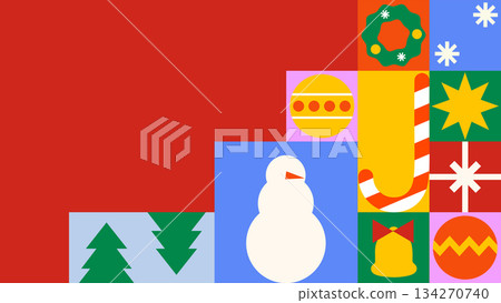Christmas checkered pattern with geometric minimal holiday icons and simple shapes forms. Abstract background for Christmas and New Year holidays with space for text. Christmas checkered pattern with geometric minimal holiday icons and simple shapes forms. Abstract background for Christmas and New Year holidays with space for text. 134270740