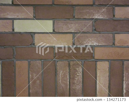 Brown and beige brick wall - antique style background material with vertical and horizontal stacking Brown and beige brick wall - antique style background material with vertical and horizontal stacking 134271173