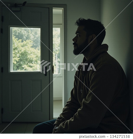 AI generated Silent introspection captured through shadows and soft lighting in home 134271538