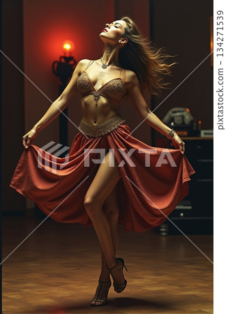 AI generated Captivating dance presentation enhanced by low lights and dramatic shadow 134271539