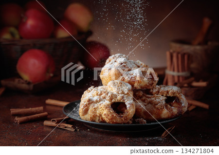 Homemade mini apple strudels with apples and cinnamon. Homemade mini apple strudels with apples and cinnamon. 134271804