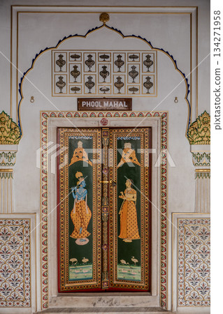 India, Bikaner, Ornate Gate Leading to the Phool Mahal of Junagarh Fort 134271958