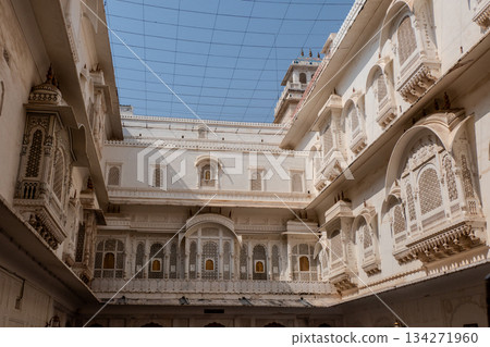 India, Bikaner, the inner courtyard of Junagarh Fort, an important historical monument located in Bikaner 134271960