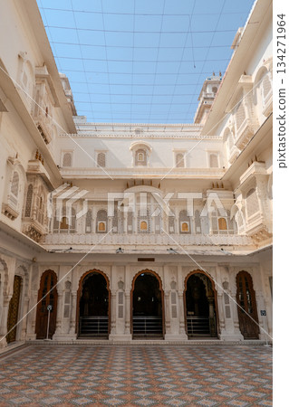 India, Bikaner, the inner courtyard of Junagarh Fort, an important historical monument located in Bikaner 134271964