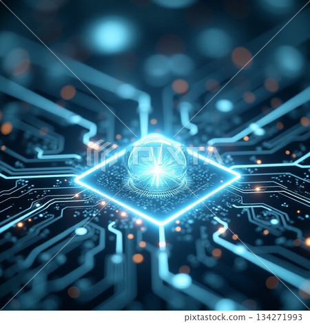 AI generated Vivid neonlit microchip network conveying encrypted information streams AI generated Vivid neonlit microchip network conveying encrypted information streams 134271993