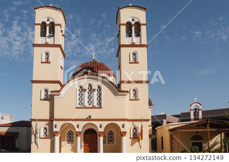 Facade and Towers of Analipsi Orthodox Church, Georgioupolis, Crete, Greece 134272149