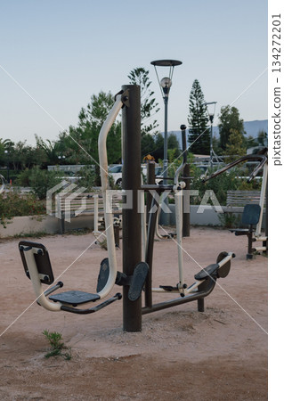 Urban amenity: permanent outdoor training zone as part of modern city park development 134272201