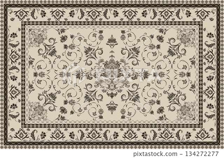 Vintage Arabic pattern.Persian colored carpet.Ikat ethnic style moroccan rug and carpet.Rich ornament for fabric design,handmade,interior decoration,rug,tapis,yoga mat,textiles.Multicolored background 134272277