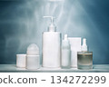 White cosmetic bottles and droppers for skincare routine 134272299