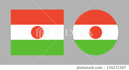 Flag of Niger buttons. Set of Flag round, rectangular icons. Circle, rectangle badges national Niger flag. Flag of Niger buttons. Set of Flag round, rectangular icons. Circle, rectangle badges national Niger flag. 134272307