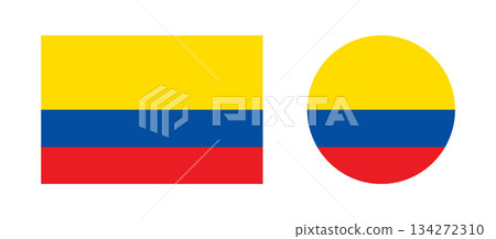 Flag of Ecuador circle, rectangle icons. Set of round, rectangular civil flag collection of Republic of Ecuador. Ecuador flag rounded badge, button. 134272310