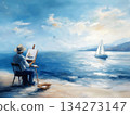 Painter on a beach capturing a 134273147