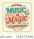 Vintage Motivational Music Lettering: "Music Is Magic" with Retro Icons (AI Generated) 134273366