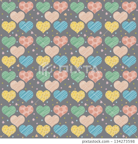 Colorful hand-drawn heart seamless pattern | Heart, pattern, background gray 134273598