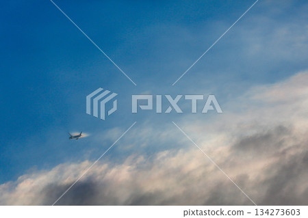 Airplane flying blue sky Airplane flying blue sky 134273603