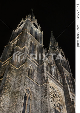 Basilica of Saint Ludmila Dark Night Church Exterior in Prague 134274261