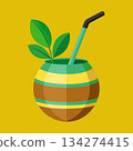 Yerba mate with straw. Traditional beverage from South America with leaves. Cartoon vector illustration 134274415