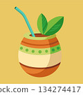 Yerba mate with straw. South America beverage with leaves. Cartoon vector illustration 134274417