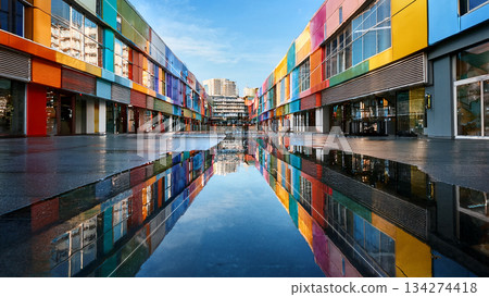 水邊的色彩城市景觀插圖 134274418