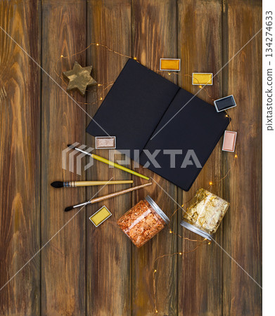 Notebook mockup background for design. Top view shooting. Mock up poster sketchpad frame. Notebook mockup background for design. Top view shooting. Mock up poster sketchpad frame. 134274633