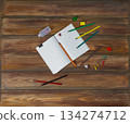 Notebook mockup background for design. Top view shooting.Mock up poster sketchpad frame. 134274712
