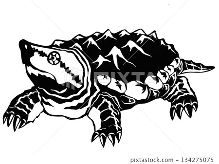 一張剪紙插圖，描繪了一隻可怕的鱷龜，如果它出現在水道裡，那將會非常可怕。 134275075