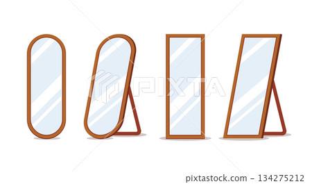 Floor mirror stand isolated vector cartoon design. Room floor big mirror stand illustration bedroom 134275212