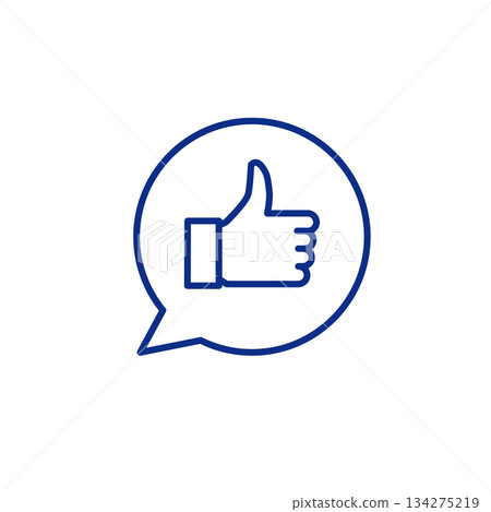 Approval like thumbs up speech bubble icon. Outline social media feedback communication symbol 134275219