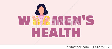 Women health illustration banner about menstruation, woman holding uterus and pain relief pills on pink background, period care and gynecology concept Women health illustration banner about menstruation, woman holding uterus and pain relief pills on pink background, period care and gynecology concept 134275357