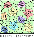 Stained glass window mosaic with flowers vector illustration 134275467