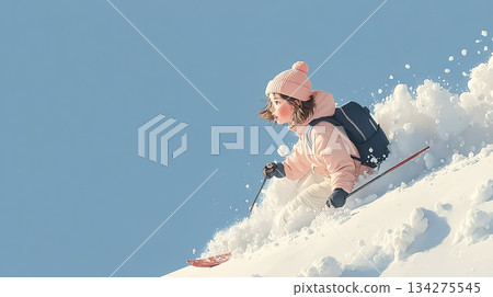 年輕女滑雪者享受粉雪 | 冬季旅遊圖片,清爽時刻 年輕女滑雪者享受粉雪 | 冬季旅遊圖片,清爽時刻 134275545