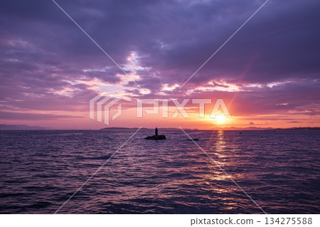 Minamichita Town, the statue of Jōroku Daishi at Seizaki and the sunrise over Chita Bay 134275588
