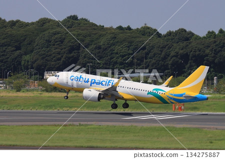 Cebu Pacific Airways aircraft taxiing towards the runway 134275887