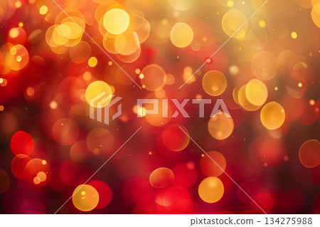 抽象散景背景,紅色和金色燈光交疊。 抽象散景背景,紅色和金色燈光交疊。 134275988
