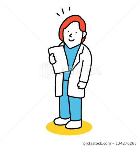 醫生手持病歷站立，插圖為女醫生 134276263