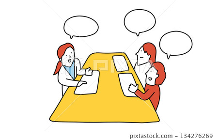 Illustration of a patient and family consulting a doctor and listening to an explanation while looking at test results 134276269