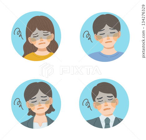 Depressed male and female facial expression icon set 134276329
