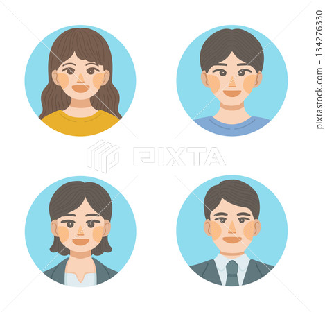 Smiling male and female facial expression icon set 134276330