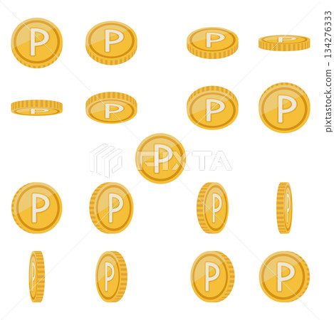 Illustration of point coins seen from various angles Illustration of point coins seen from various angles 134276333