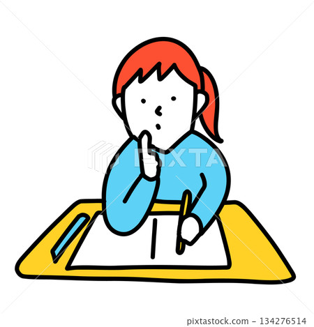 Students taking a test Illustration of examinees carefully checking and writing 134276514