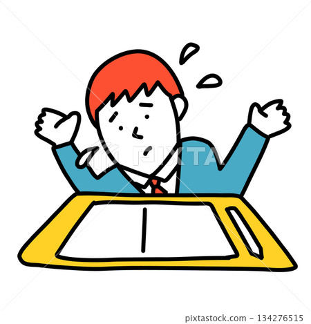 學生們正在考試。圖中描繪了一位學生因為考試太難而不知所措的情景。 134276515