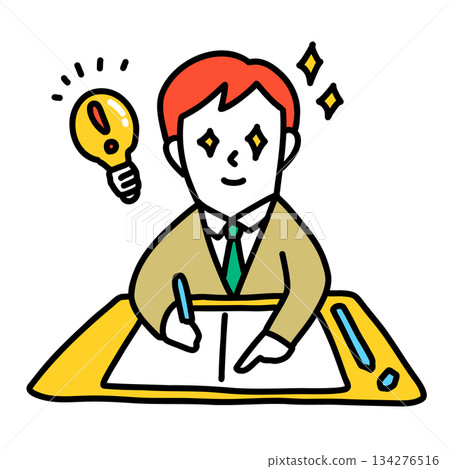 學生們正在考試——插圖展示了一位努力學習並輕鬆通過考試的學生。 134276516