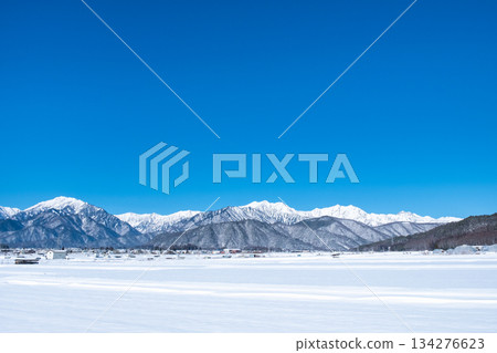 View of the Northern Alps from Omachi City (winter) 134276623