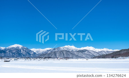 View of the Northern Alps from Omachi City (winter) 134276624