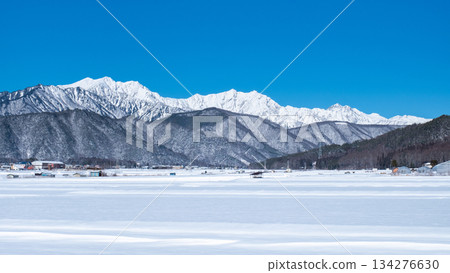 View of the Northern Alps from Omachi City (winter) 134276630