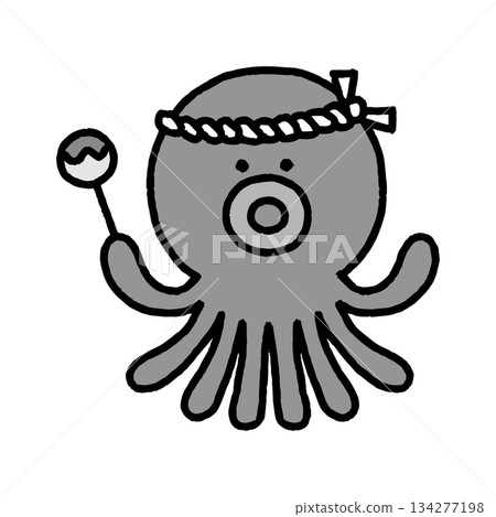 Octopus character holding takoyaki monochrome 134277198