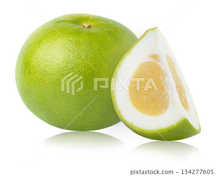 Green grapefruit sweetie citrus fruit and slice of pomelo isolated. 134277605