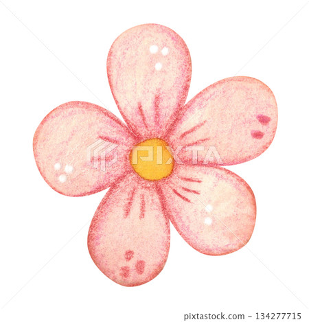 Red flower, folk, ornamental element. Hand-drawn watercolor illustration, cartoon. Flower, plant, decoration, holiday, children, Easter, isolated Red flower, folk, ornamental element. Hand-drawn watercolor illustration, cartoon. Flower, plant, decoration, holiday, children, Easter, isolated 134277715
