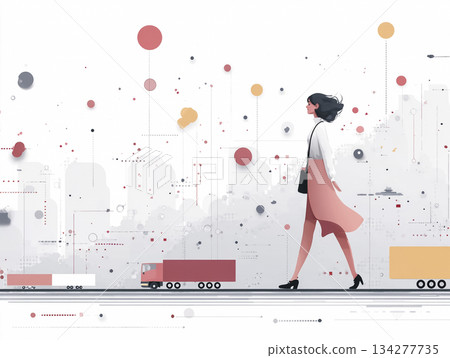 職場女性的資料視覺化圖像 | 商業資訊圖風格插圖 134277735