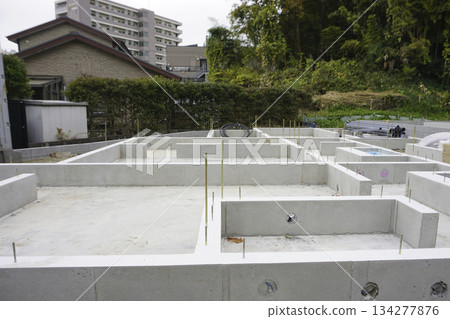Concrete blocks installed at apartment buildings and construction sites 134277876